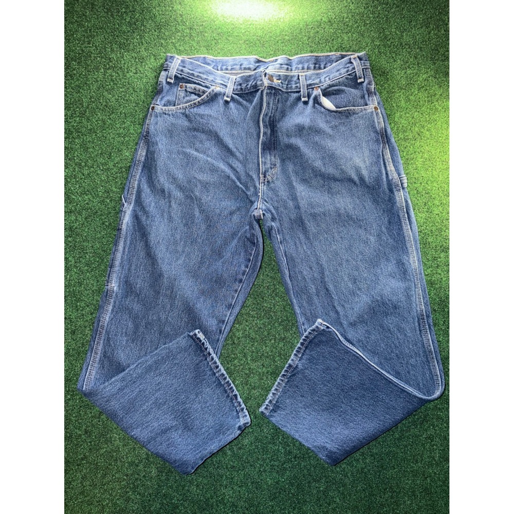 Dickies Relaxed Fit Carpenter Jeans Mens 36x28 Blue Denim Work Pants Hammer Loop
